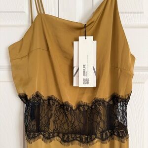 Zara Mustard Slip with Black Lace Detail